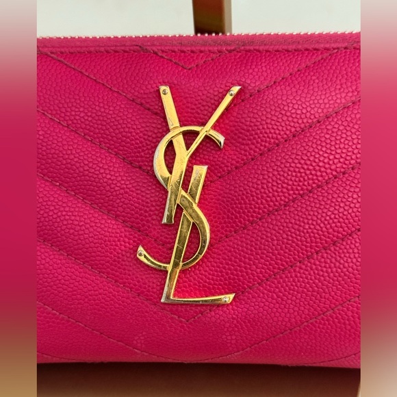 Saint Laurent Paris authentic round zipper long wallet fuchsia pink cowhide - Picture 3 of 16